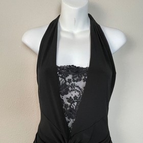 Vtg Jessica McClintock Black Halter Neck Size 8 Ruched Wide Leg Jumpsuit Dressy