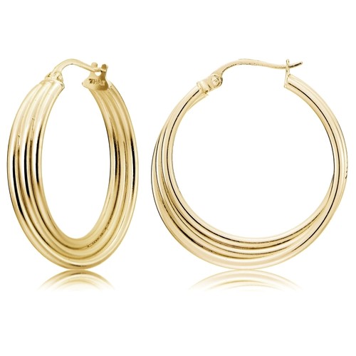 Gold Flash Sterling Silver Triple Row Twisted Round Hoop Earrings - 第 1/4 張圖片