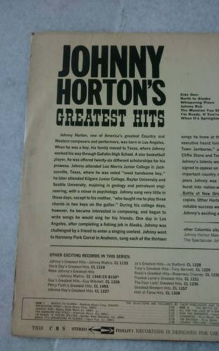 America Country Western Song Johnny Horton's Greatest Hits CS 8396 Vinyl Disc LP - Picture 6 of 10