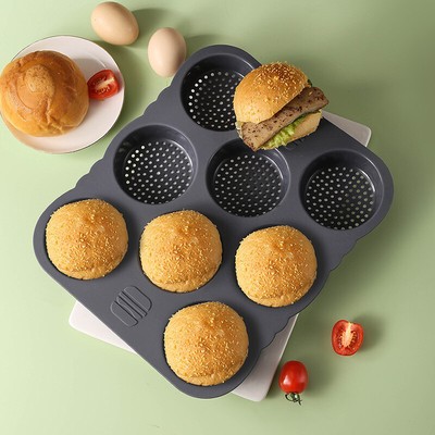 Hamburger Bun Pan, Non-Stick Food Grade Silicone Bread Loaf Pan, 8 Cavity _r1