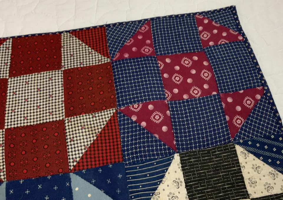 Vintage Antique Patchwork Quilt Table Topper, Nine Patch With Triangles, Early - Image 4 of 4