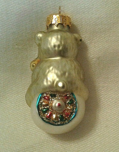 White Blown Glass Teddy Bear Christmas Ornament - Picture 3 of 6