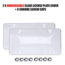 2x Unbreakable Clear License Plate Covers Tag Frame Bubble Shield