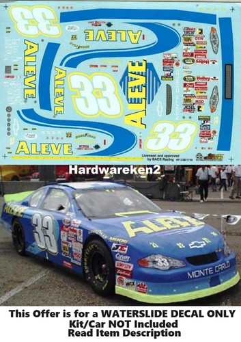 NASCAR DECAL #33 ALEVE 2001 BGN CHEVROLET MONTE CARLO TONY RAINES SLIXX 1/24 - Picture 4 of 4