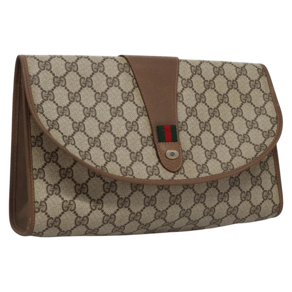 Sac pochette GUCCI GG Supreme Web Sherry Line PVC beige marron authentique am8008
