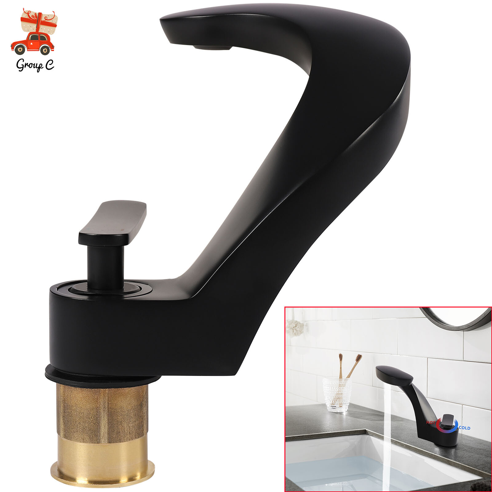 Black Curved Design 1-Handle Mixer Tap Faucet for 80Pa Water Pressure