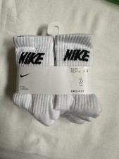 NIKE Boy Sock Crew Cushioned School Dri Fit Kids 6 Pair Shoe Sz 7C-10C White FS