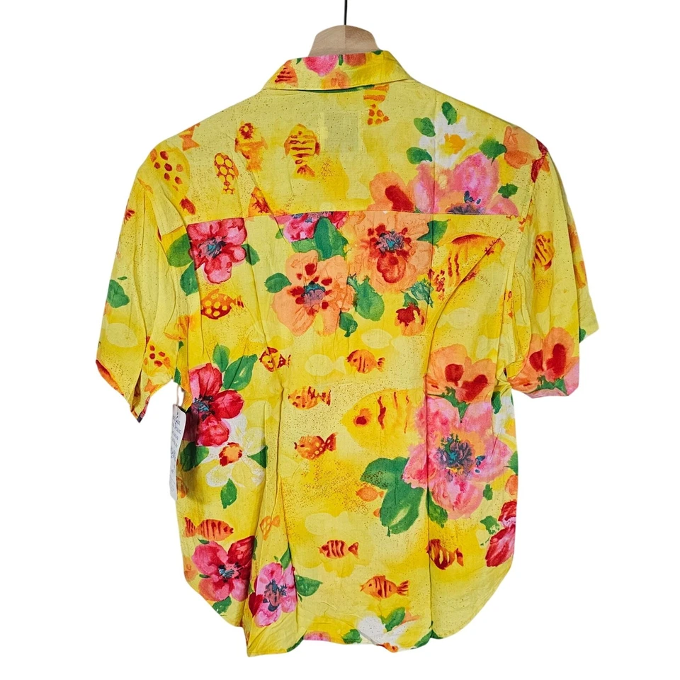 Jams World Boys Hawaiian Shirt Sz M Yellow Floral Print Tropical Resortwear - Image 2 of 4