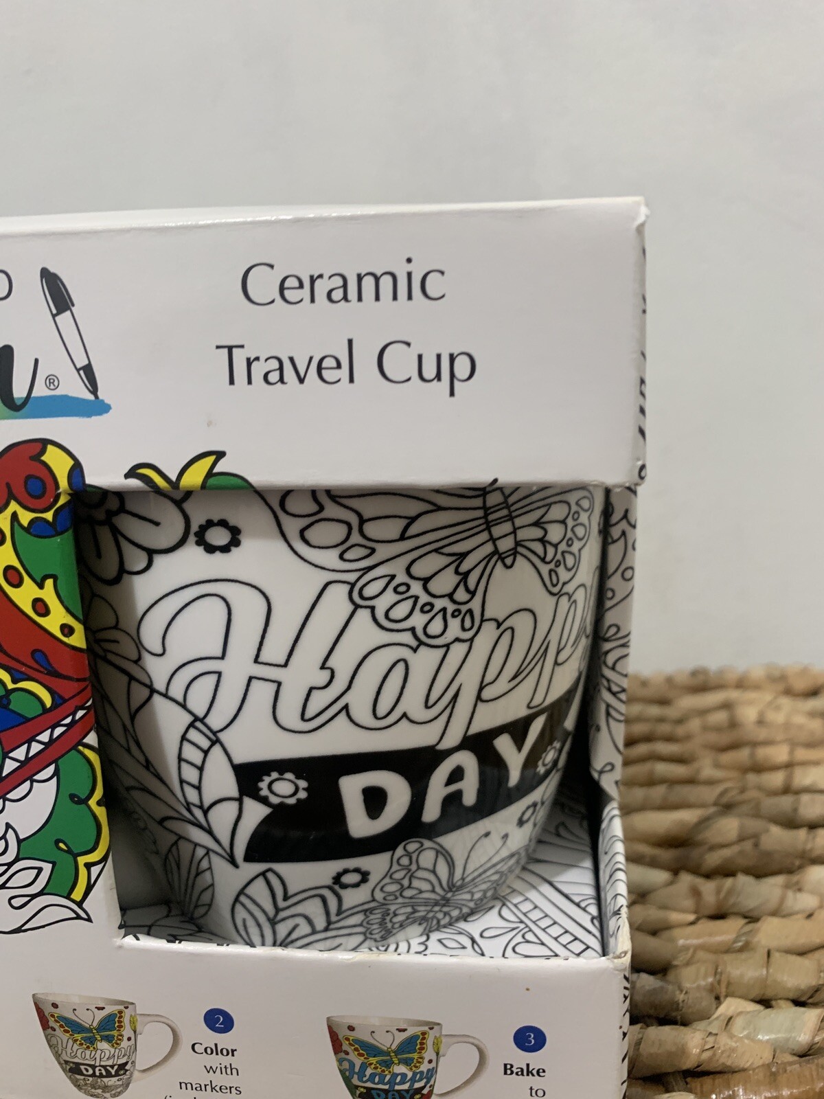Just Add Color Ceramic Mug Kit Color Your Own Cup with Markers Floral Pattern