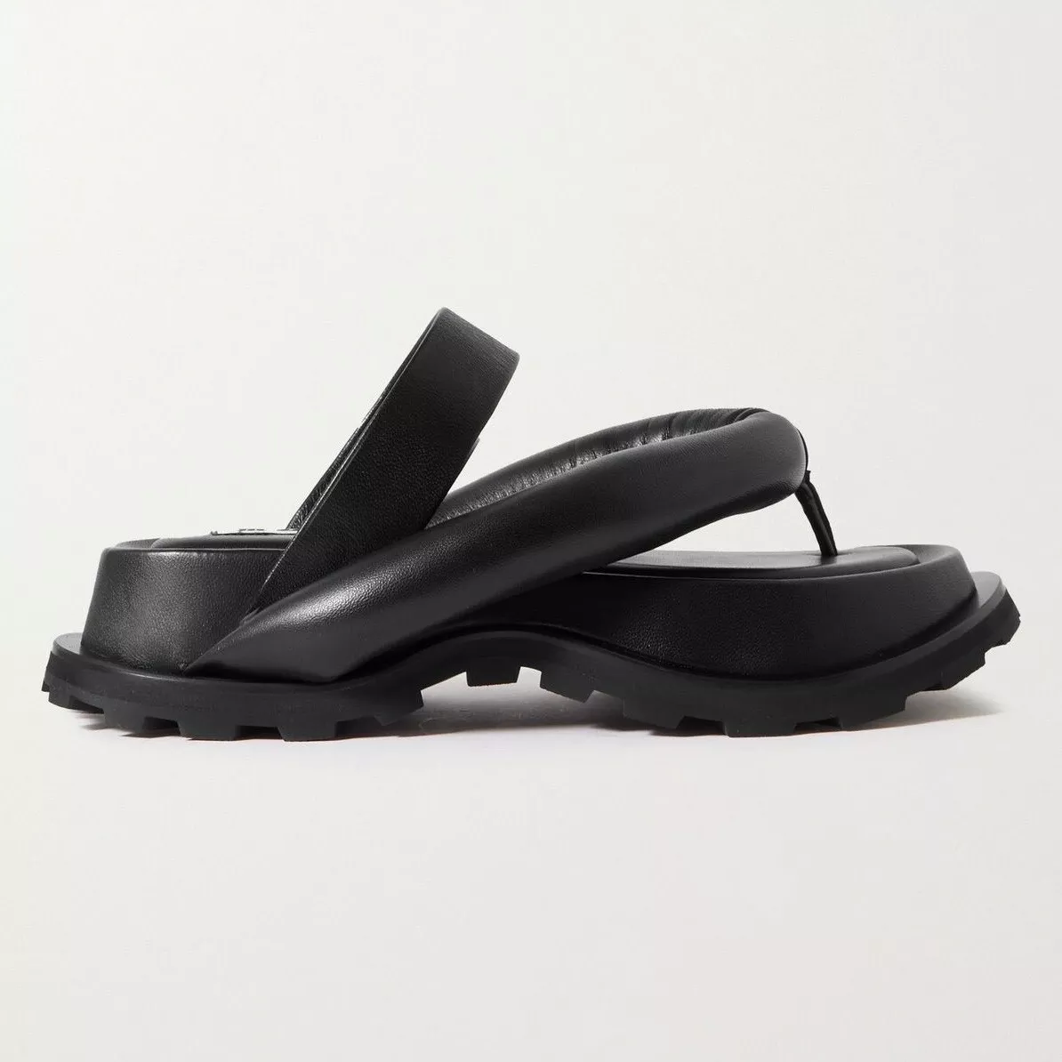 JIL SANDER Chunky Platform Puffy Leather Thong Sandals Slides in Black Size  37