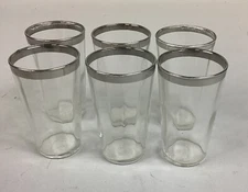 Set Of 6 Clear Cordial Glasses With Silver Edge Trim - 3 3/4”