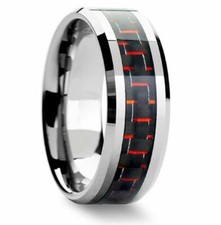 Free Engraving - Tungsten Carbide Red Carbon Fiber Inlay Wedding Band Ring