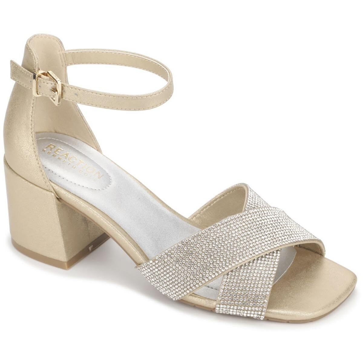 Kenneth Cole REACTION Womens Soft Gold Jewel Heeled Sandal Size 5