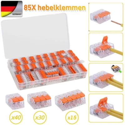 MARKENLOS 85Tlg Für Wago Klemmen Verbindungsklemmen mit Hebel 221-412|221-413|221-415 Set