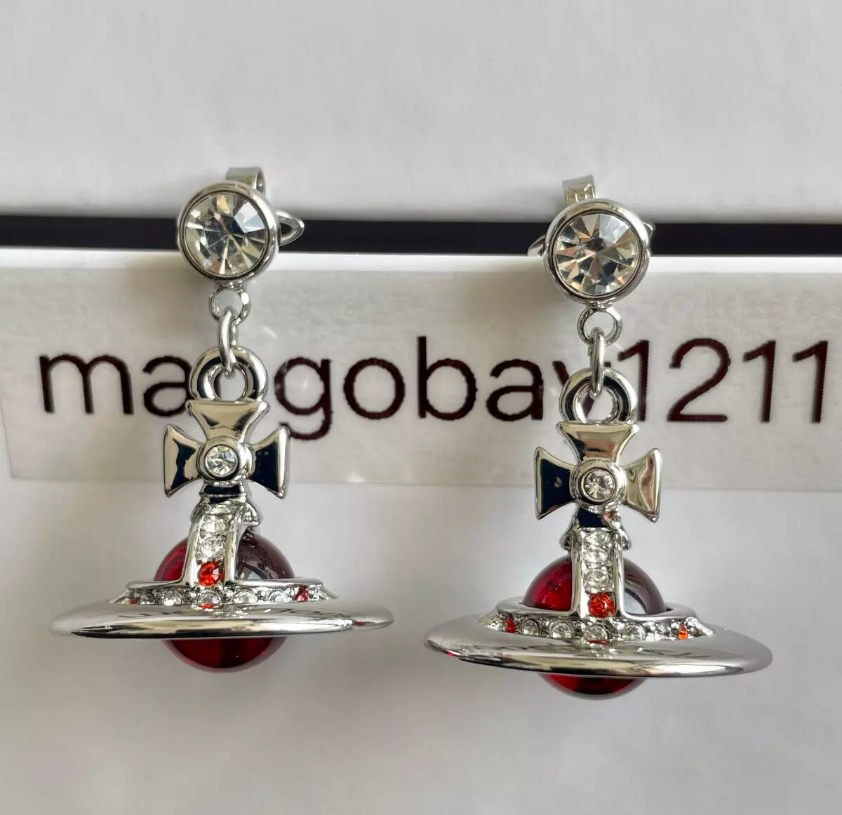 Vivienne Westwood Silver Red Tiny Orb Drop Earrings | eBay