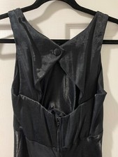 Rabbit Designs Silky Black Rayon Maxi Dress Diamond Opening at Back Women's 8