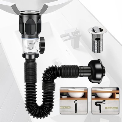 Flip-Top Kitchen Sink Drain Retractable Deodorizing Filter Flexible Downspout