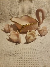 Cambridge Glass Swan Pink Milk Glass Set Of 5- RARE