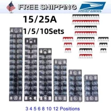 1/5/10 Sets 3-12P Terminal Block Barrier Strip Dual Row Screw 15/25A with Cover