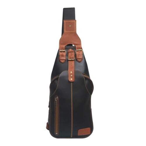 Men's Leather Sling Pack Chest Shoulder Crossbody Bag Backpack Biker Satchel