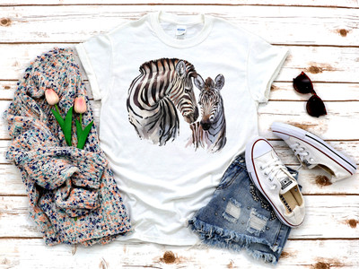T-Shirt Zebra Mama und Baby 3/4 Kurzarm A122
