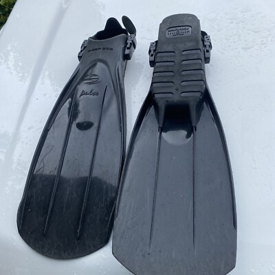 Deep See Aqua Lung Pulse Swim Fins Split Open Heel SIZE  XL US Black Diving