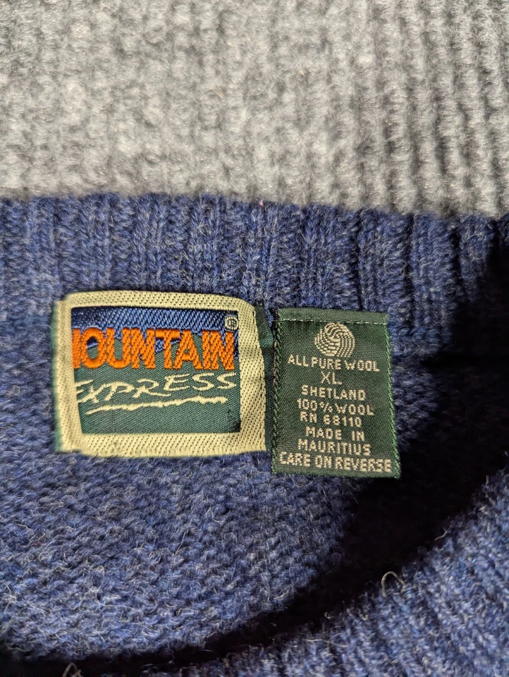 Vintage Mountain Express Sweater Mens XL Blue Argyle Shetland Wool Pullover - Image 4 of 4