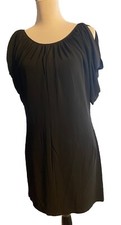 LITTLE BLACK DRESS Sz 4 Jay Godfrey Open Shoulder Back Zipper Shift Mini Dress