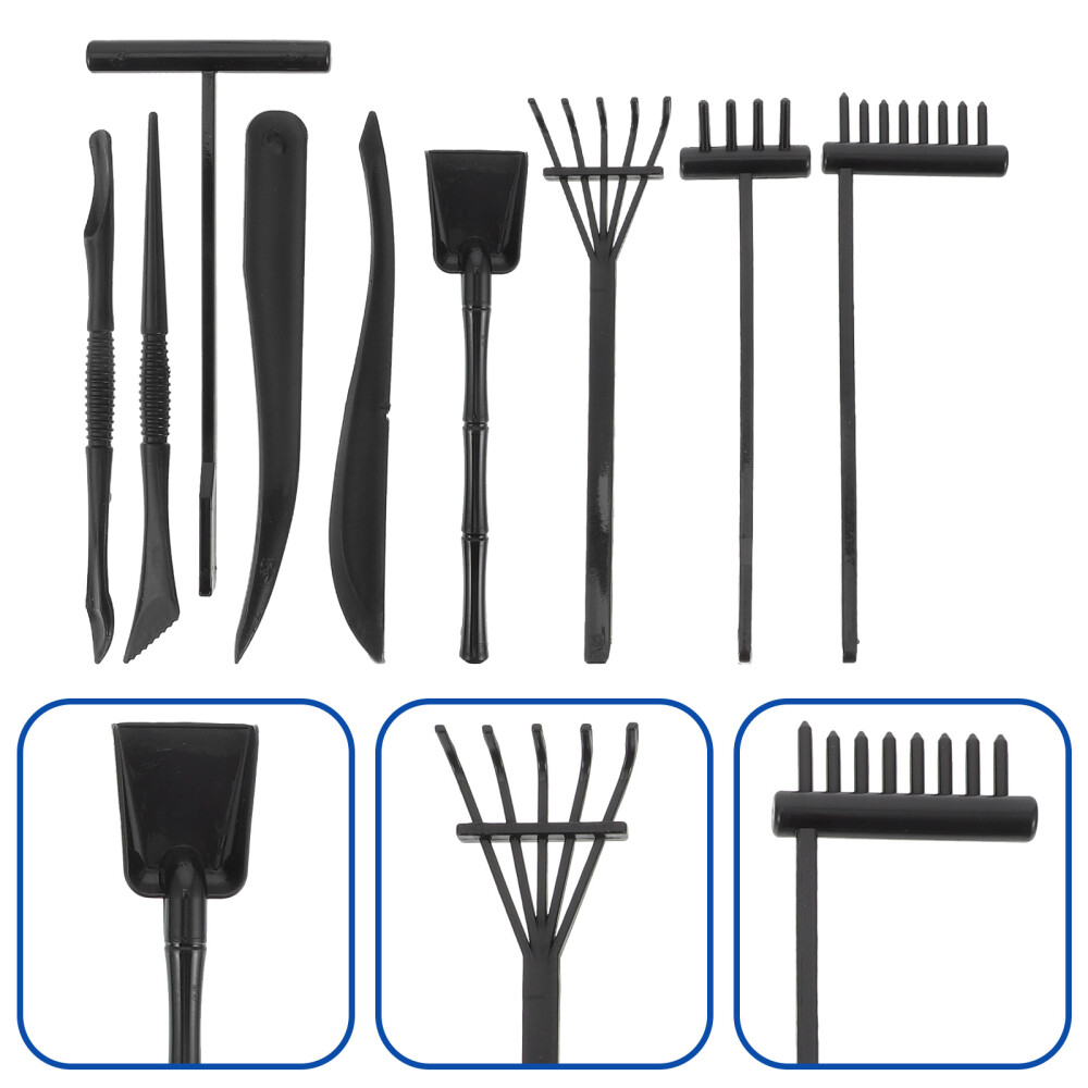 9pcs Mini Zen Garden Rakes Black Sand Tabletop Meditation Sandbox
