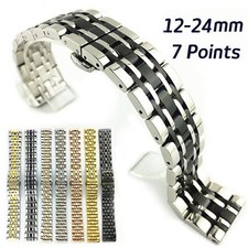 12-24 22mm Watch Strap Butterfly Clasp Link Bracelet 7-Rows Stainless Steel Band