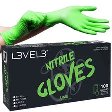 BARBER BEAUTY SALON L3VEL3 DISPOSABLE NITRILE GLOVES LIME GREEN 100 PC SMALL