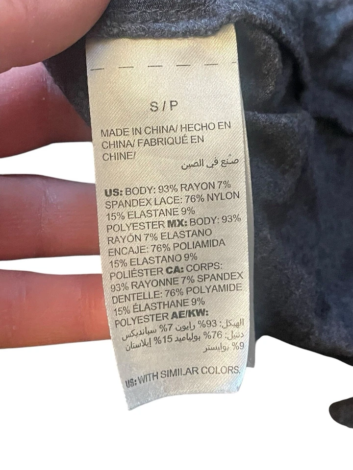 Soma Women’s SMALL Long Sleeve Nightgown Gray Black Polka Dot Lace Trim - Image 3 of 4