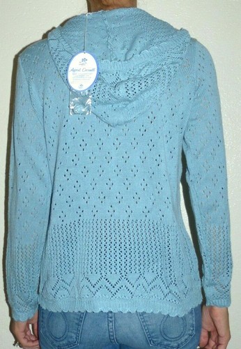 New w/ Tag Women's Small April Cornell Devon Blue Crochet Knit Hooded Sweater - Picture 3 of 9