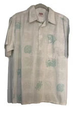 Vtg 80’s USA Barefoot In Paradise Hawaiian Shirt Mens Large Crab Fish Turtle A45