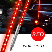 Pair 3FT Red Lighted LED Whip Antenna 2 Flag Pole for Semi Trucks Rig 4Wheeler