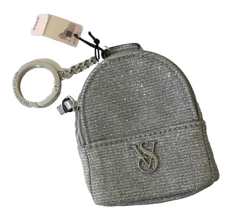 VICTORIA'S SECRET VS MINI POUCH KEYCHAIN COIN PURSE SILVER SPARKLE LOGO ...