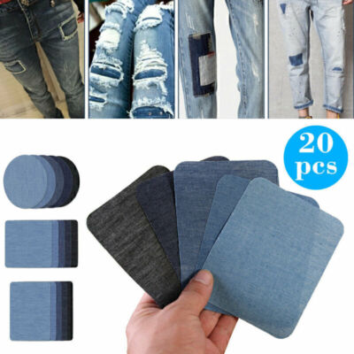 20x Jeans Bügelflicken Reparaturflicken Jeansstoff, Aufbügeln für Reparatur Deko