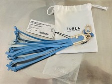 FURLA Soft Blue Leather Key Ring Key Chain Key Charm Fringe Tassel Bag Charm