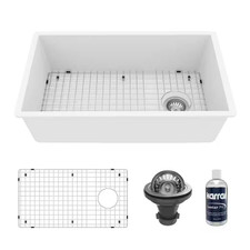 QU-670 Quartz/Granite 32 In. Single Bowl Undermount Kitchen Sink in White with B