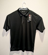NWT Under Armour Heat Gear Loose Fit Activewear Polo Mens Black SS Button Up 3XL