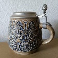 Vintage KING WERK Beer Stein 600 - German Salt Glazed Stoneware Pewter Lid 0.5L