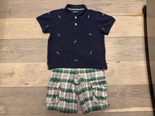 Baby Gap plaid cargo shorts with blue polo shirt with lizards outfit set 4T