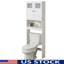 Over-the-Toilet Spacesaver Bathroom Storage Shelves W/ Hidden Glass Doors New