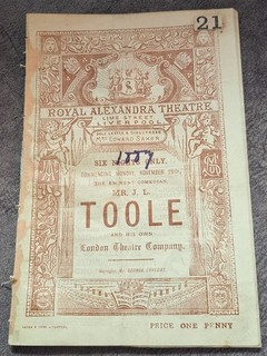 1887 J. L. Toole Royal Alexandra Theatre Liverpool programme The Butler