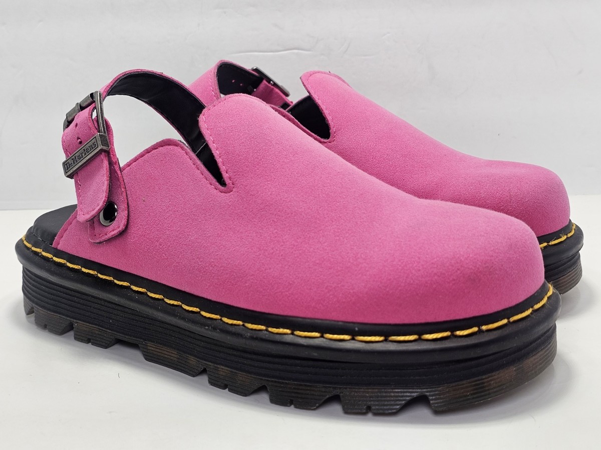 Dr.Martin pink モカシンシューズ Dr. Martens Zebzag Womens sz 8 Pink Suede Slingback Platform Mule