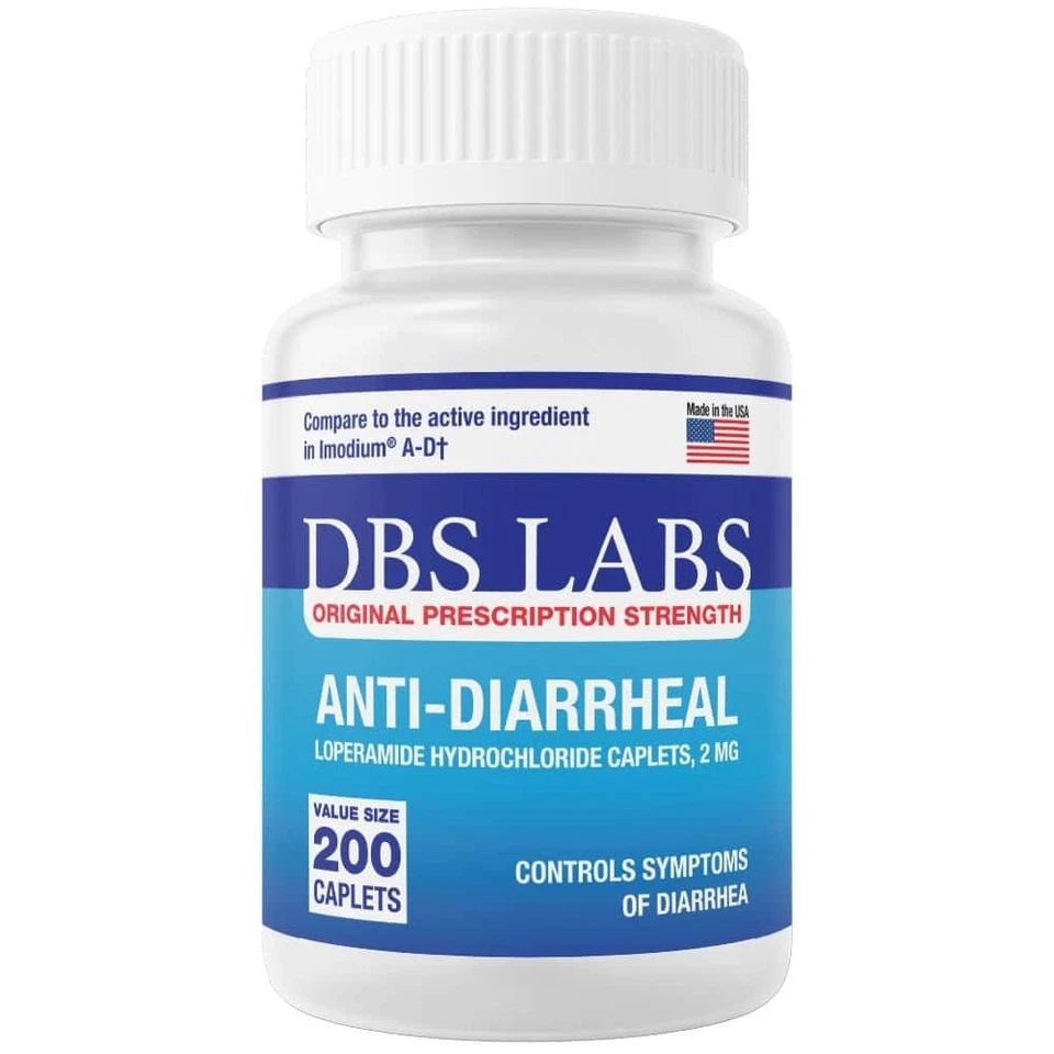 DBS LABS Diarrhea Relief - 200 Caplets 2MG - Made in USA