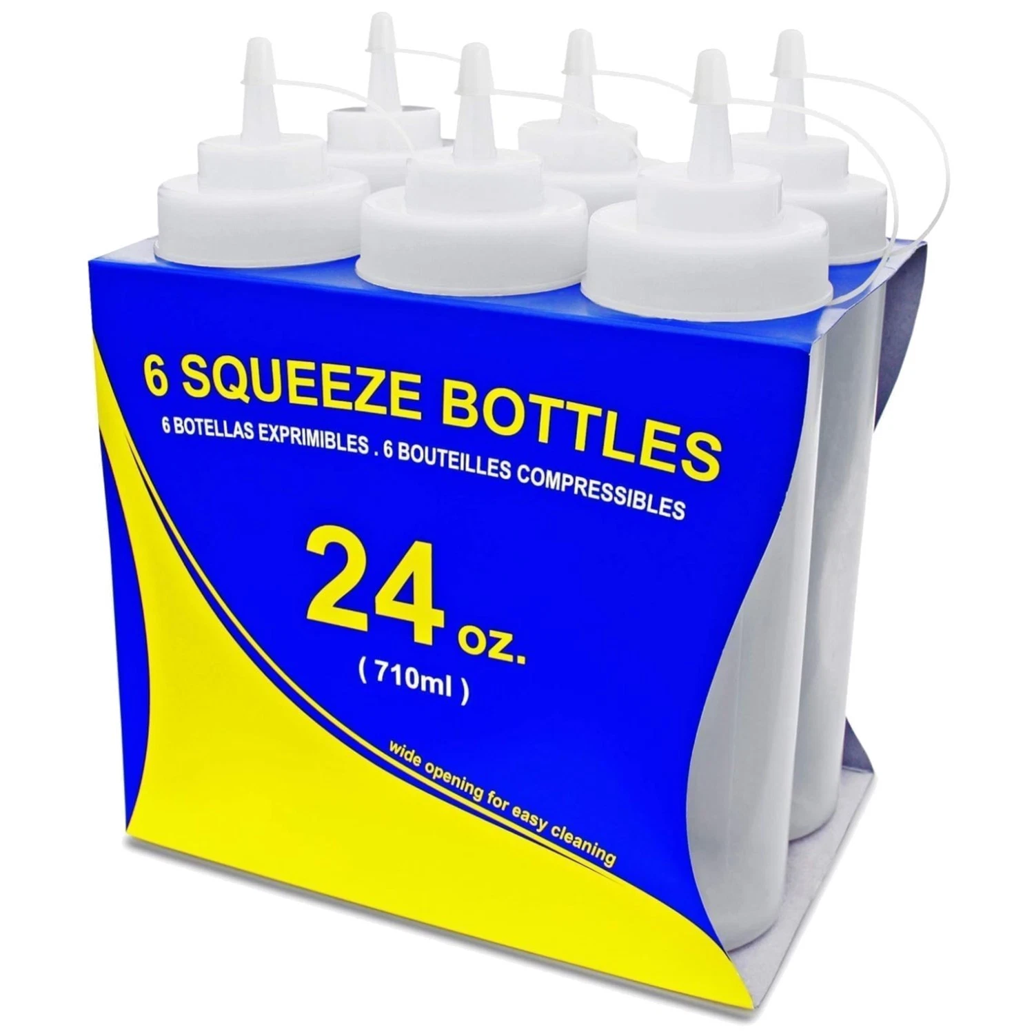 Commercial Grade 24 oz Squeeze Bottles, Pack of 6
