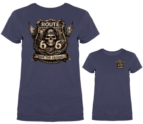 Route 66 Skull Motorcycle Ride the Legend Biker T-shirt - Photo 12/18