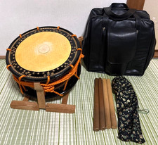 Vintage Taiko Wa-Daiko Shime-Daiko Drum 13.4inch With Drumstick, Stand Case