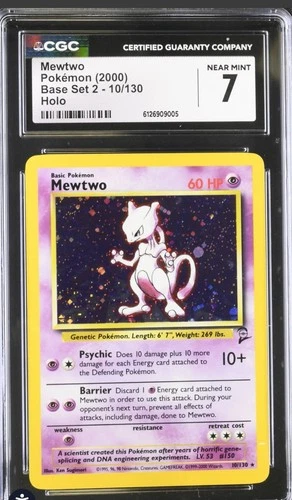 2000 Pokemon Mewtwo 10/130 Base Set 2 Holo CGC 7 NM